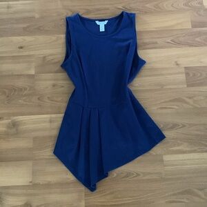 WHBM Navy Blue Asymmetric Peplum Bodice Tank Top Blouse Women’s Size Medium